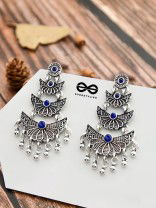 The Embellished Oxidised Collection - Triple Delight Earrings- Blue