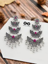 The Embellished Oxidised Collection - Triple Delight Earrings- Pink