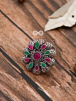 The Scarlett Ring (Adjustable) - Ruby-Emerald - The Embellished Oxidised Collection