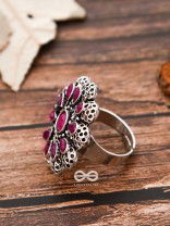 The Scarlett Ring (Adjustable) - Ruby-Red - The Embellished Oxidised Collection