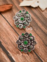 The Intriguing Affair Studs - Emerald Green - The Embellished Oxidised Collection