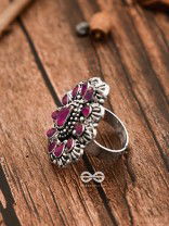 The Meryl Ring (Adjustable) - Ruby-Red - The Embellished Oxidised Collection