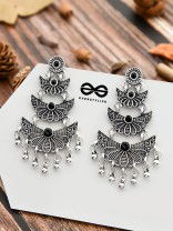 The Embellished Oxidised Collection - Triple Delight Earrings- Onyx Black