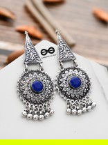 The Embellished Oxidised Collection - Intricate Geometry Earrings- Royal Blue
