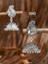 The Intricate Peacock Jhumkis - Oxidised Boho Earrings