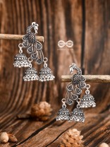 The Intricate Peacocks - Triple Boho Jhumki Earrings