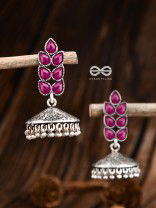 The Olive Branch Intricate Jhumkis - Ruby Red - The Embellished Oxidised Collection