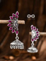 The Bohemian Elegance Floral Jhumkis (Ruby Red) - Oxidised Embellished Collection