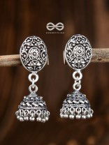 Little Floral Artwork - Oxidised Jhumki Earrings