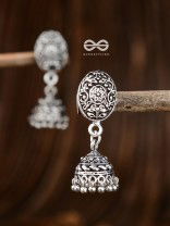 Little Floral Artwork - Oxidised Jhumki Earrings