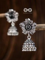 The Artsy Floral Jhumkis (Onyx Black) - Embellished Oxidised Collection