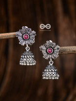 The Artsy Floral Jhumkis (Ruby Red) - Embellished Oxidised Collection