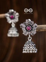 The Artsy Floral Jhumkis (Ruby Red) - Embellished Oxidised Collection