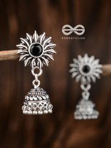 The Artistic Sun Jhumkis (Onyx Black) - Embellished Oxidised Collection