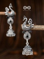 The Dangling Peacock Jhumkis - The Embellished Oxidised Collection