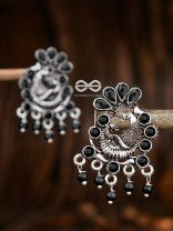 The Dangling Peacock Studs (Onyx Black) - Embellished Oxidised Collection