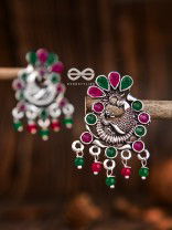 The Dangling Peacock Studs (Ruby Emerald) - Embellished Oxidised Collection