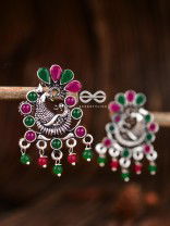The Dangling Peacock Studs (Ruby Emerald) - Embellished Oxidised Collection