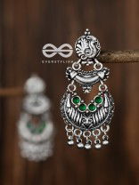 The Artistic Triple Layered Danglers (Emerald Green) - The Embellished Oxidised Collection
