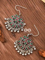 The Fabulous Floral Enamel Danglers (Red-Green) - The Embellished Oxidised Collection
