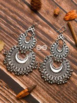 The Double Tribal Chandbali - Oxidised Boho Earrings