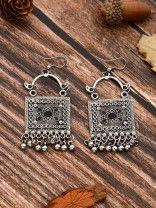 The Embellished Trunk - Oxidised Boho Earrings - Silver