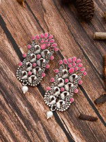The Pretty Peacock Artwork - Oxidised Boho Earrings - Pink