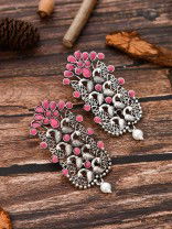 The Pretty Peacock Artwork - Oxidised Boho Earrings - Pink