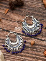 The Motif Moon - Oxidised Chandbali Earrings (Blue)