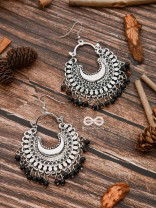 The Motif Moon - Oxidised Chandbali Earrings (Black)