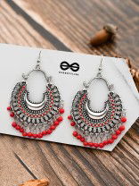 The Motif Moon - Oxidised Chandbali Earrings (Red)