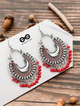 The Motif Moon - Oxidised Chandbali Earrings (Red)