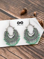 The Motif Moon - Oxidised Chandbali Earrings (Sea Green)