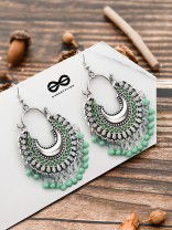 The Motif Moon - Oxidised Chandbali Earrings (Sea Green)