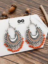 The Motif Moon - Oxidised Chandbali Earrings (Orange)