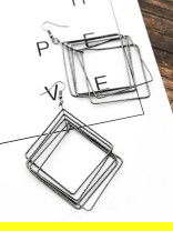 The Shimmery Squares - Dark Grey Elegant Earrings