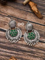 The Peppy Touch - Oxidised Boho Earrings (Green)