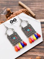 The Embellished Trunk - Oxidised Boho Earrings - Multicoloured Droplets