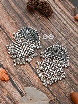 The Criss-Cross Motif Moon - Oxidised Boho Earrings