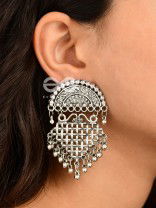 The Criss-Cross Motif Moon - Oxidised Boho Earrings