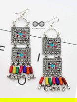 The Double Embellished Trunks - Oxidised Boho Earrings - Multicolour