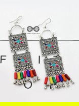 The Double Embellished Trunks - Oxidised Boho Earrings - Multicolour