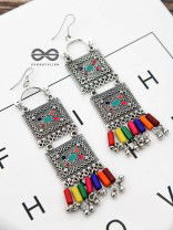 The Double Embellished Trunks - Oxidised Boho Earrings - Multicolour