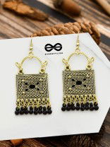 The Embellished Trunk - Oxidised Boho Earrings - Golden Black