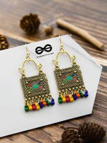 The Embellished Trunk - Oxidised Boho Earrings - Golden Multicolour