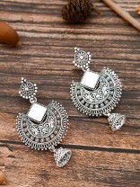The Intricate Motif Mirror Work - Oxidised Boho Earrings