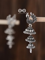 The Multilayered Peacock Jhumki - Oxidised Boho Earrings