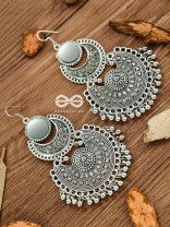 The Double Mirror Chandbalis - Oxidised Boho Earrings