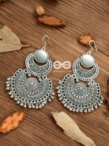 The Double Mirror Chandbalis - Oxidised Boho Earrings