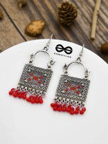 The Embellished Trunk - Oxidised Boho Earrings - Red